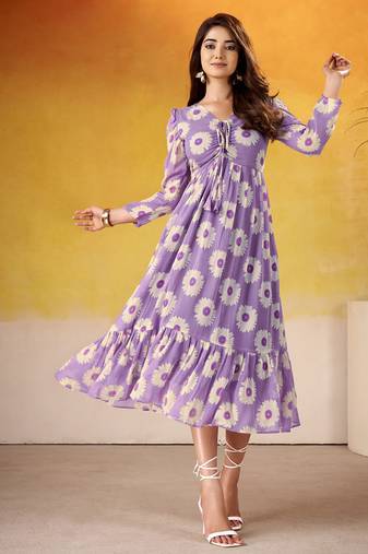 Lavender Floral printed Frock