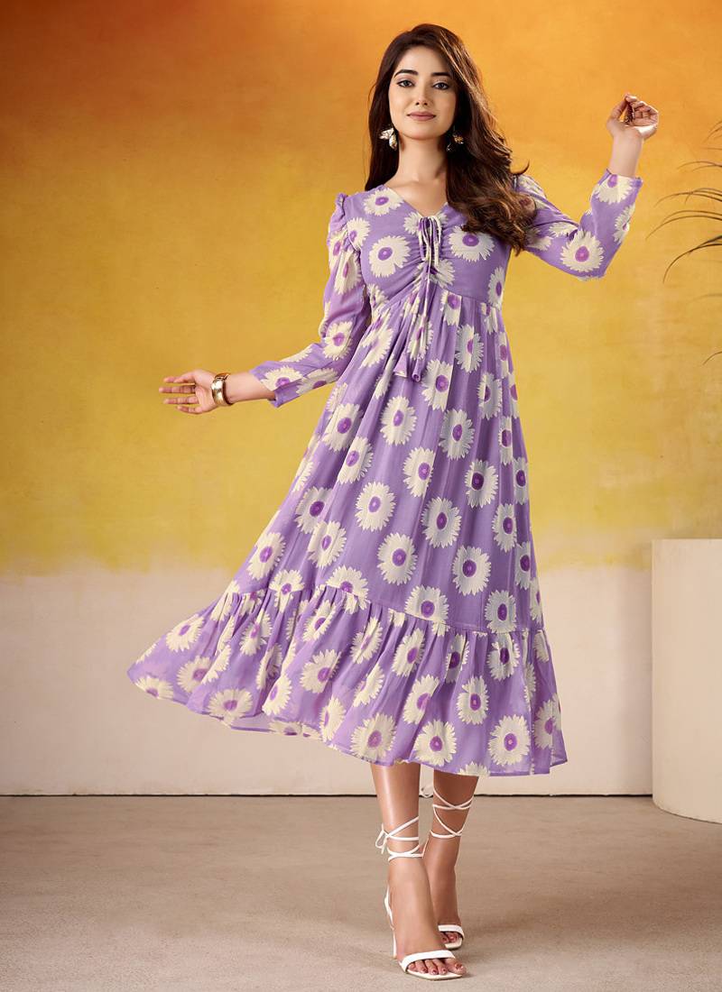 Lavender Floral printed Frock