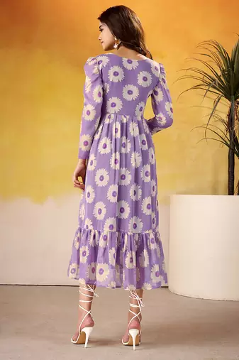 Lavender Floral printed Frock