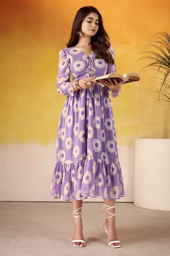 Lavender Floral printed Frock