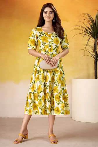 Yellow Floral printed Frock