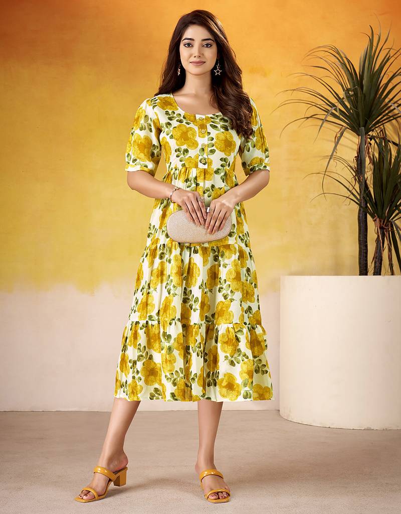 Yellow Floral printed Frock