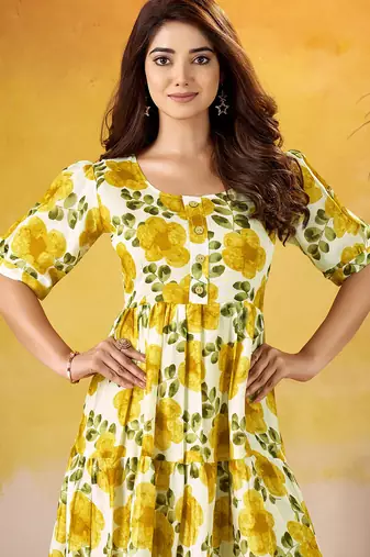 Yellow Floral printed Frock