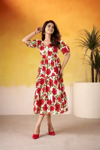 Grace in Every Thread Floral Print Vichitra Silk Frock