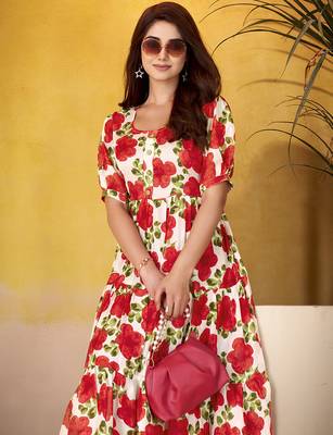 Grace in Every Thread Floral Print Vichitra Silk Frock 2