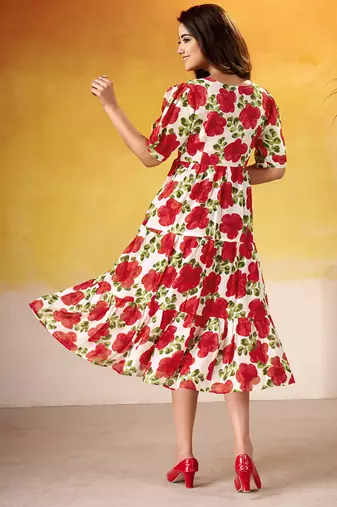 Grace in Every Thread Floral Print Vichitra Silk Frock