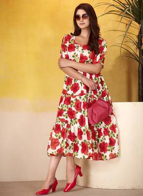 Grace in Every Thread Floral Print Vichitra Silk Frock 4