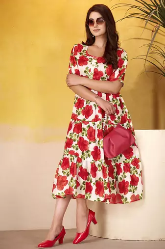 Grace in Every Thread Floral Print Vichitra Silk Frock
