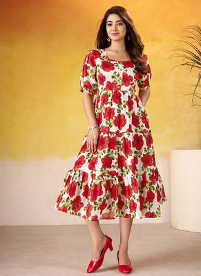 Grace in Every Thread Floral Print Vichitra Silk Frock 5