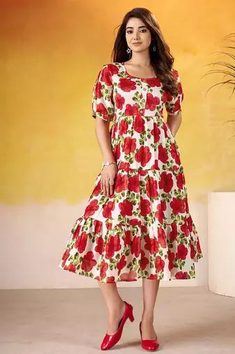 Grace in Every Thread Floral Print Vichitra Silk Frock