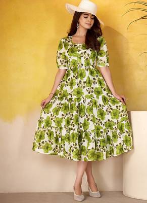  Floral Print Vichitra Silk Frock 1
