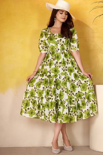  Floral Print Vichitra Silk Frock