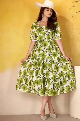  Floral Print Vichitra Silk Frock