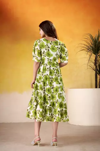  Floral Print Vichitra Silk Frock