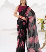 Sheer Elegance Chiffon Floral Saree with Delicate Lace Border