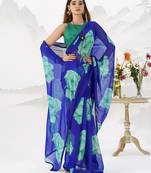Sheer Elegance Chiffon Floral Saree with Delicate Lace Border
