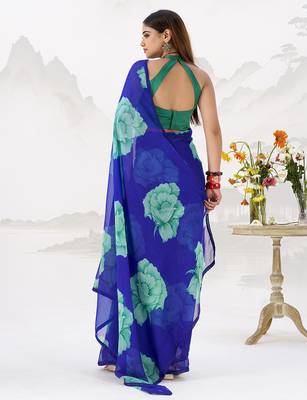 Sheer Elegance Chiffon Floral Saree with Delicate Lace Border 3