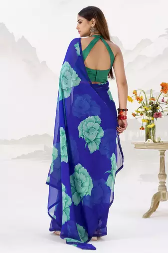 Sheer Elegance Chiffon Floral Saree with Delicate Lace Border