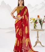 Sheer Elegance Chiffon Floral Saree with Delicate Lace Border