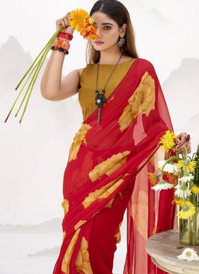 Sheer Elegance Chiffon Floral Saree with Delicate Lace Border 5