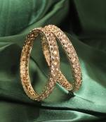 Round shape antique gold plated brown uncut kundan stone set of 2 bangle set for women and girls