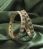 Round shape antique gold plated green uncut kundan stone set of 2 bangle set for women and girls