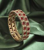 Round shape antique gold plated maroon uncut kundan stone set of 2 bangle set for women and girls