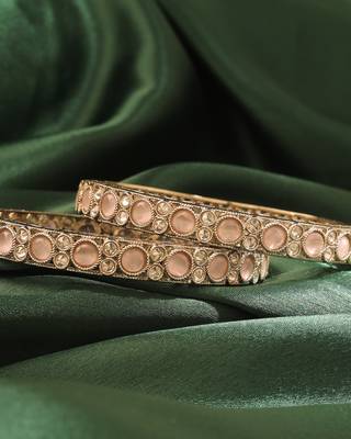 Round shape antique gold plated pink uncut kundan stone set of 2 bangle set for women and girls 1