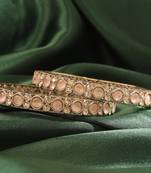 Round shape antique gold plated pink uncut kundan stone set of 2 bangle set for women and girls