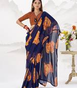 Sheer Elegance Chiffon Floral Saree with Delicate Lace Border