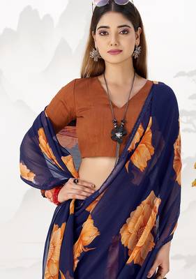 Sheer Elegance Chiffon Floral Saree with Delicate Lace Border 2