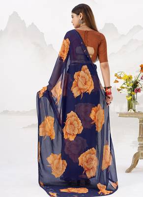 Sheer Elegance Chiffon Floral Saree with Delicate Lace Border 3