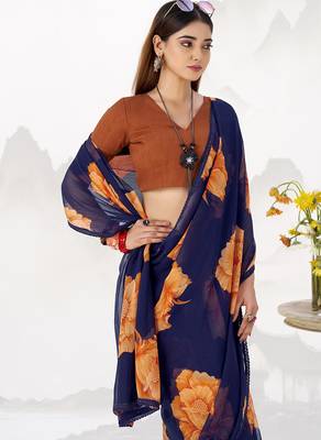 Sheer Elegance Chiffon Floral Saree with Delicate Lace Border 5