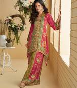 Magenta real premium digital crep silk readymade cord set with mirror work