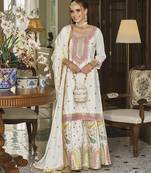 White embroderied silk fully stitched palazzo suit