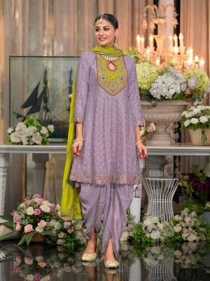 Lavender embroderied silk dhoti suit 1