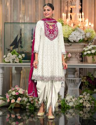 White embroderied silk dhoti suit 1