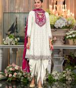 White embroderied silk dhoti suit