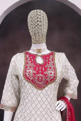 White embroderied silk dhoti suit 2