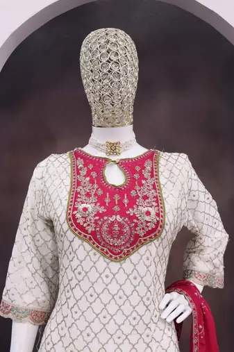 White embroderied silk dhoti suit