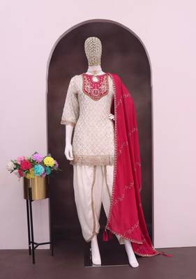 White embroderied silk dhoti suit 3