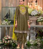 Mehndi embroderied silk dhoti suit