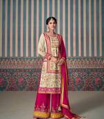 Pink embroidered silk fully stitched plazo suit