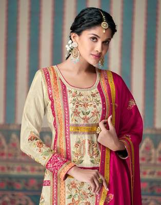 Pink embroidered silk fully stitched plazo suit 2