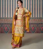 Yellow embroidered silk palazzo suit