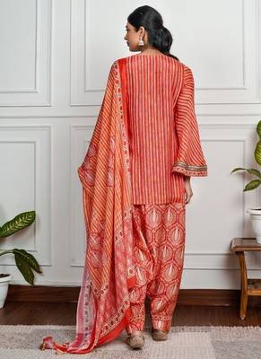 Red art silk printed salwar-kameez 3