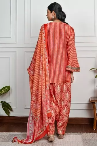 Red art silk printed salwar-kameez