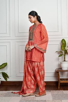 Red art silk printed salwar-kameez 4