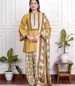 Yellow art silk printed salwar-kameez