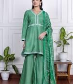 Green art silk printed salwar-kameez